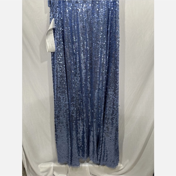 NWT $598 Mac Duggal [ 18 ]‎ Sequined Butterfly Sleeve Wrap A-line Gown Blue - Picture 14 of 15